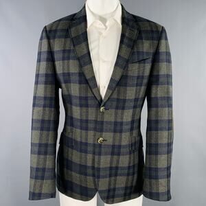 NIGEL HALL Size 40 Green Navy Checkered Wool Notch Lapel Sport Coat